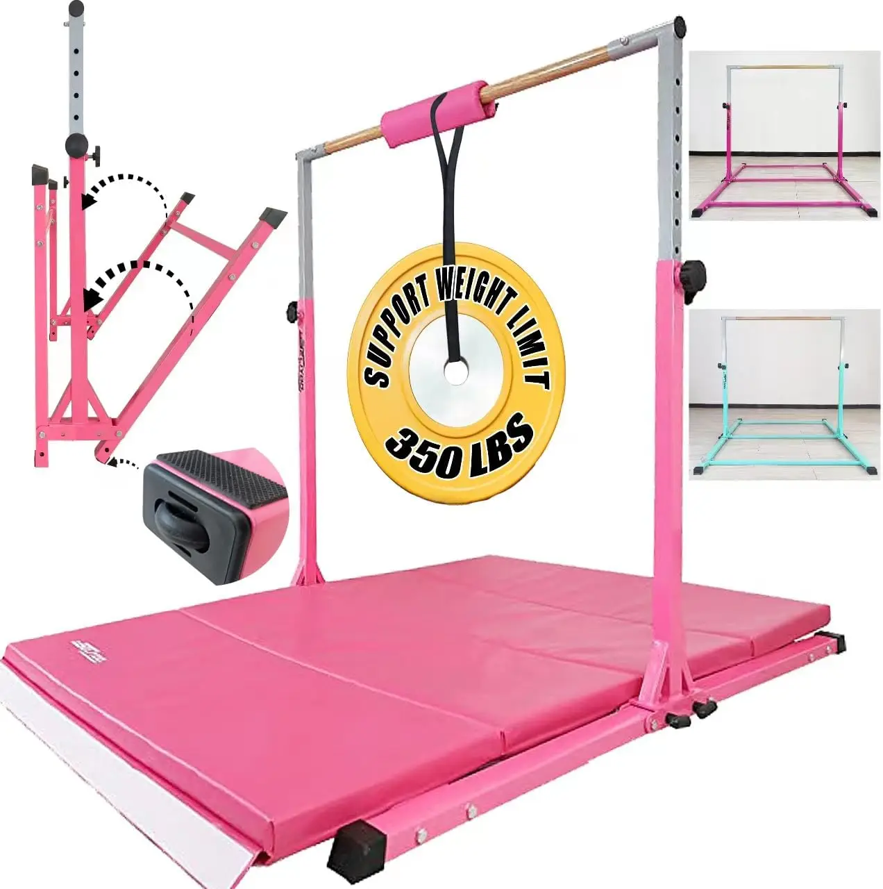 Bar for Kids, 5FT/6FT Horizontal Bars,Folding Kip Bar, Adjustable from 35.4