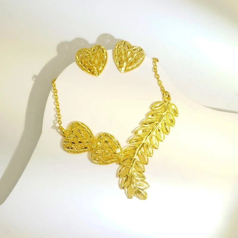 

Dubai24KGold Jewelry Set Nigerian Women's Necklace Ring Earrings Bracelet Bride Wedding