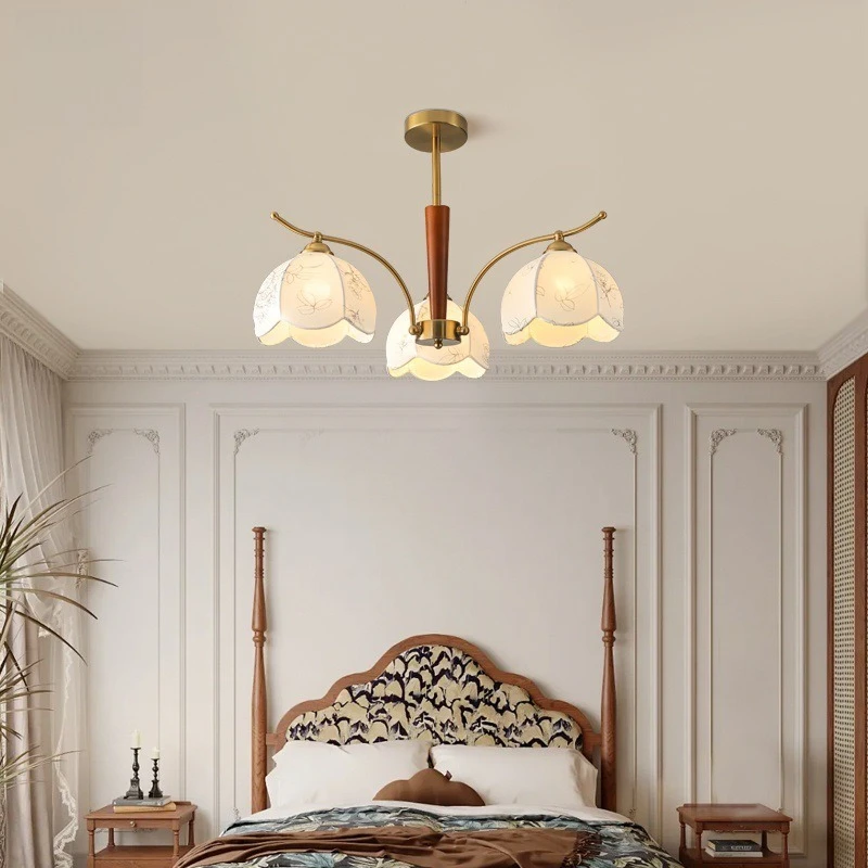 Lampadario principale del soggiorno retrò Atmosfera medievale americana stampa in tessuto camera da letto studio lampade per sala da pranzo