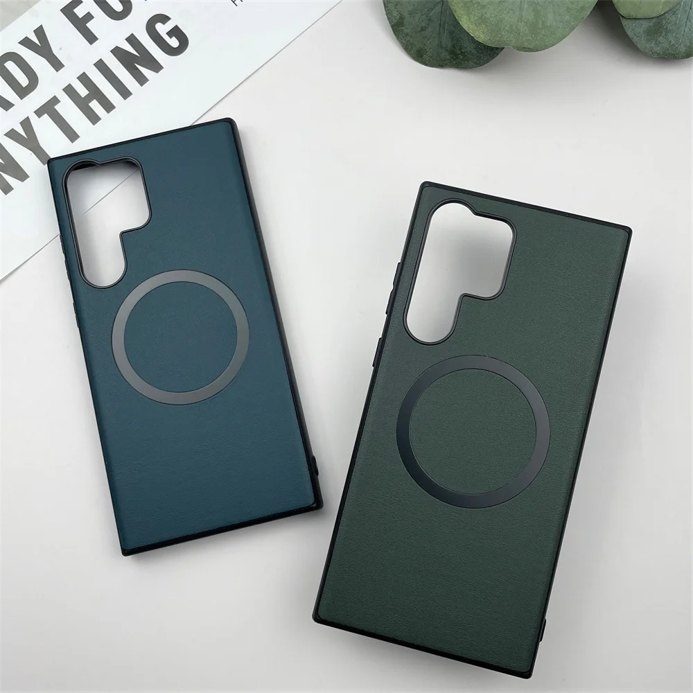 For Samsung Galaxy S23 Ultra 22 Magnetic Phone Case Leather TPU for Magsafe Strong Magnetism Force No Dust Wireless Charging