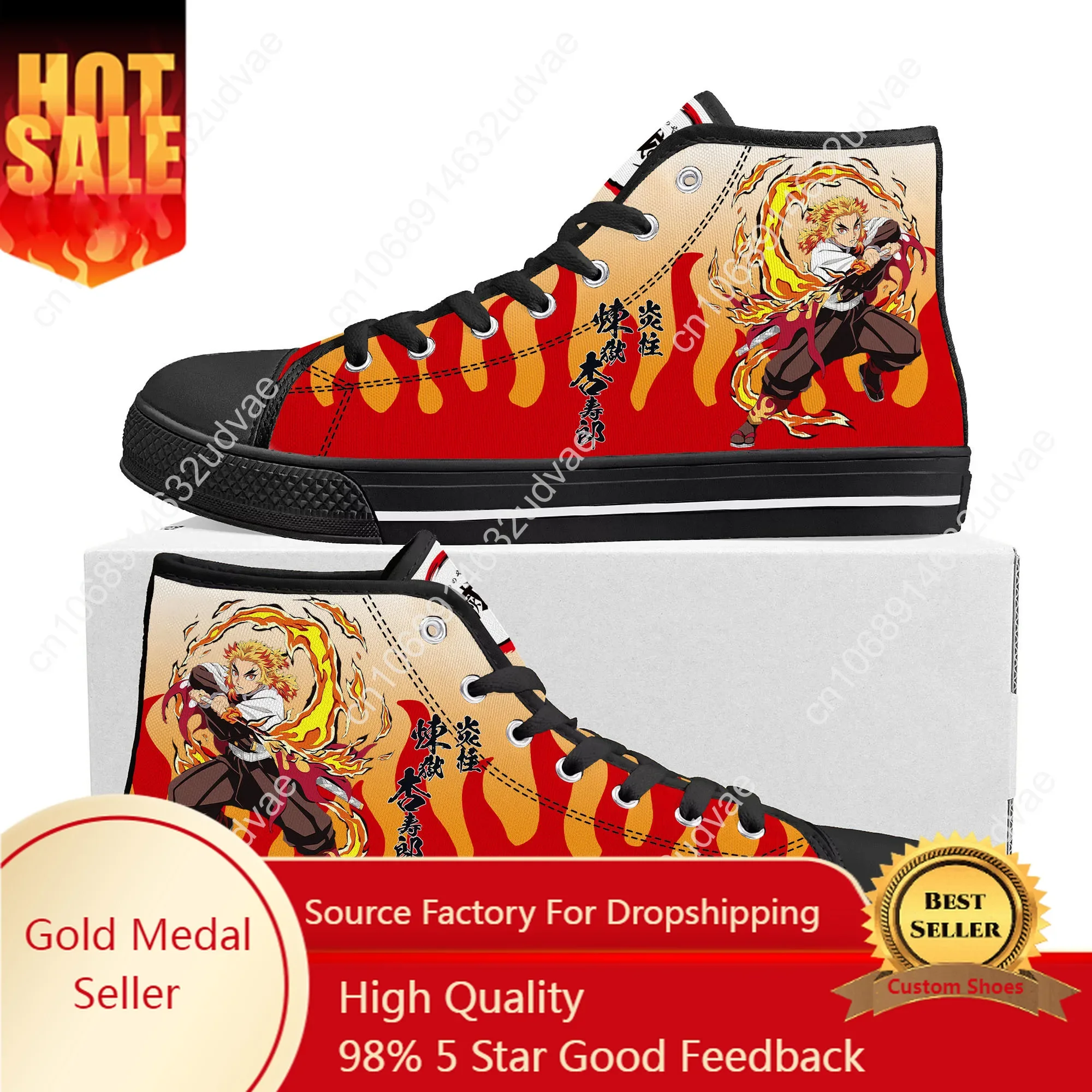 

Kyojuro Rengoku Demon Slayer kimetsu no yaiba High Top Sneakers Mens Womens Teenager Canvas Sneaker Couple Shoes Custom Shoe