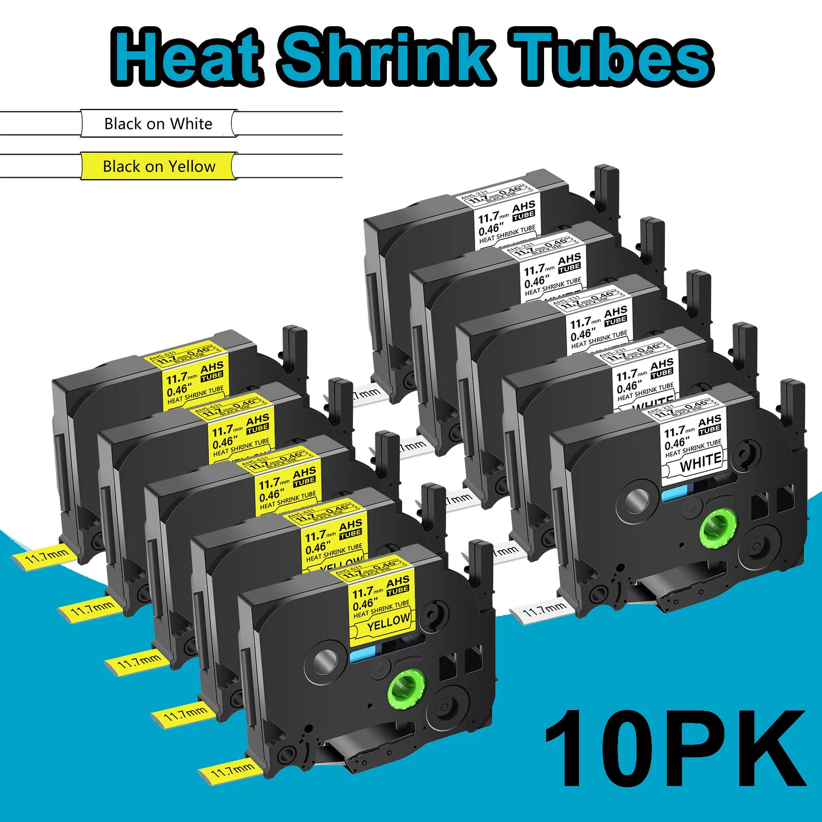 

3/5/10PCS Heat Shrink Tube Labels Compatible for Brother HS HSe-231 HS-631 Industrial Label for P-Touch PT-1010 PT-E500 Printer