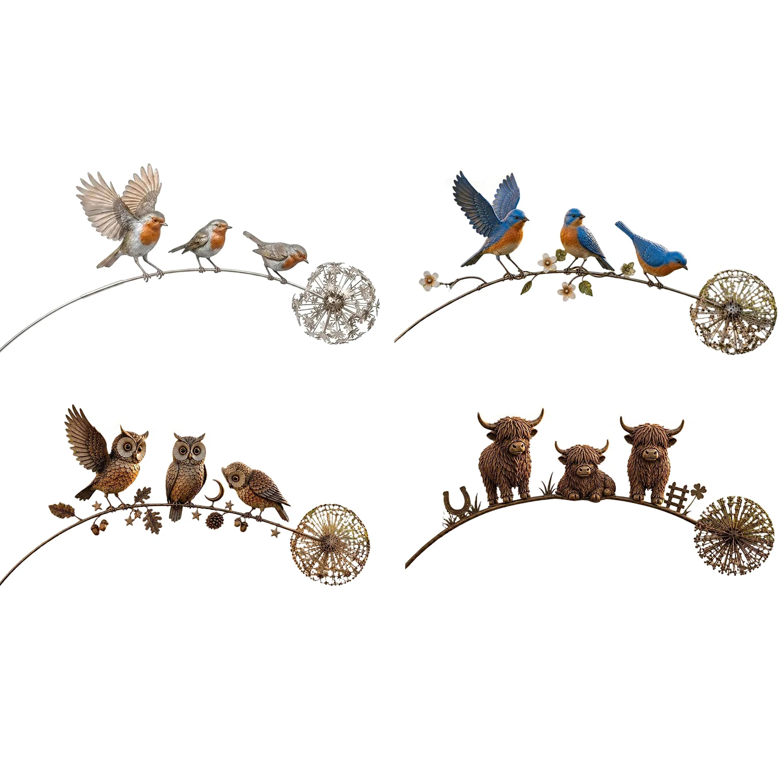 Sculpture d'oiseaux en métal Robins pour jardin, résistante aux intempéries, ornement cinétique pour pelouse, patio, allée