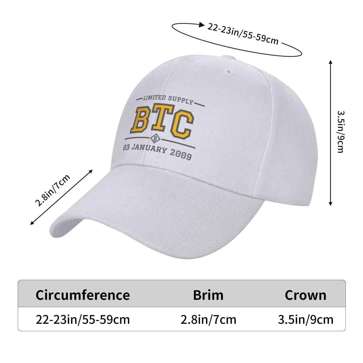 Bitcoin BTC Crypto, Limited Supply, 03 January 2009 A Casquette Cap Visors Hat