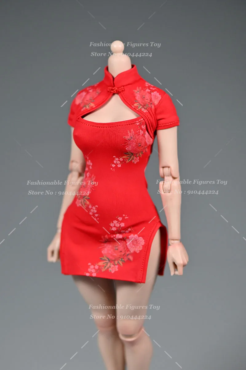 Robe de femme de chambre Cheongsam avec jupe fendue pour femme, robe de soldat imprimée, accessoires vestisens, mignon, en effet, 12 figurines d'action, beurre, 1/6