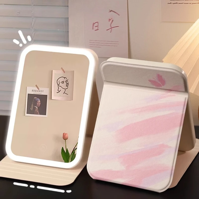 

Light Aesthetic Mirror Rectangle Foldable Creative Design Mirror Macrame Standing Espejo Maquillaje Luz Home Decoration