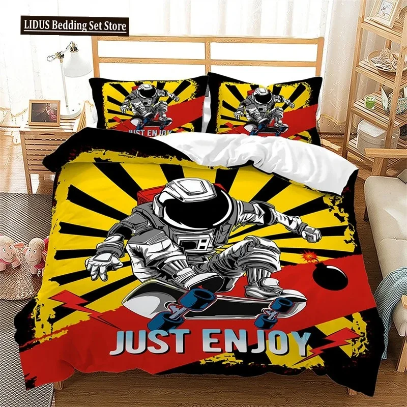 Skateboard Duvet Cover Microfiber Extreme Sports Game Bedding Set Astronaut Spaceman Skateboard Quilt Cover For Boys Teen Boys