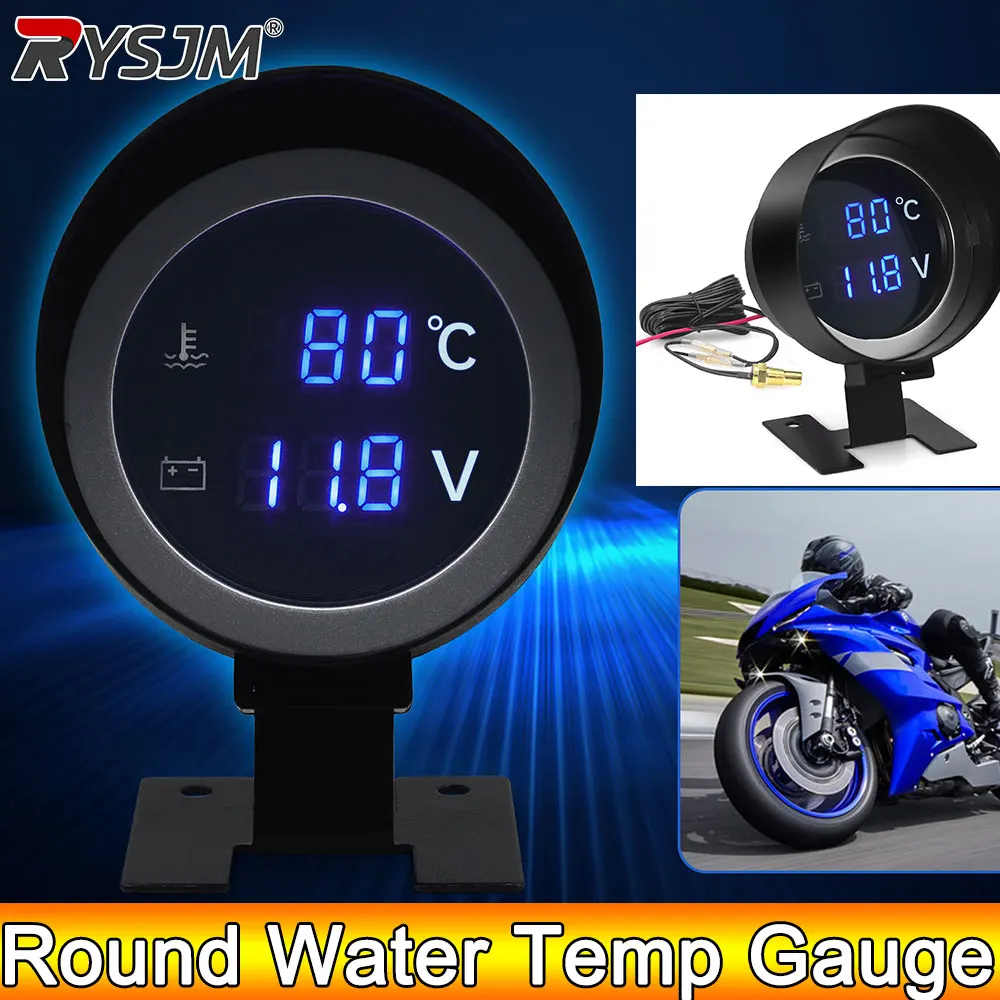 Runder Wassertemperaturanzeige, LED-Digital-Auto-LKW-Temperaturmesser + Sensor, Voltmeter, Volt-Spannungsmesser, 2-in-1, 12 V, 24 V