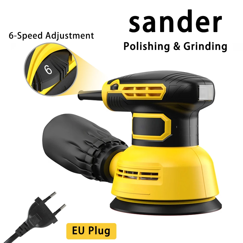 125mm 6-speed Sander Car Polisher Metal Polishing Grinding Wood Grinder Electric Strong Dust Collection Sanding Machine EU Plug