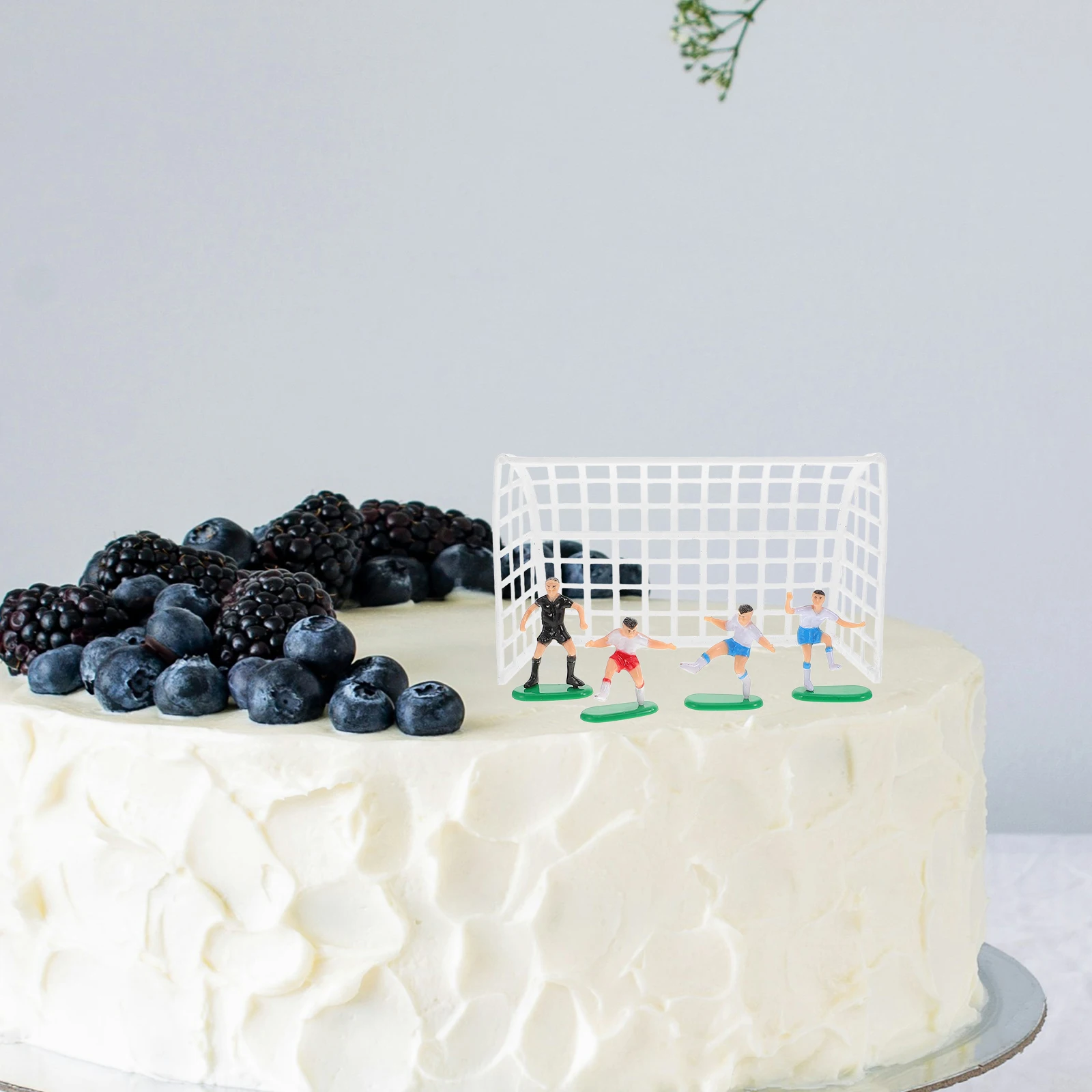 Topper per torta da calcio 6 giocatori 2 obiettivi Decorazioni per calcio Forniture per feste di compleanno Decorazione per torta non commestibile in plastica alimentare