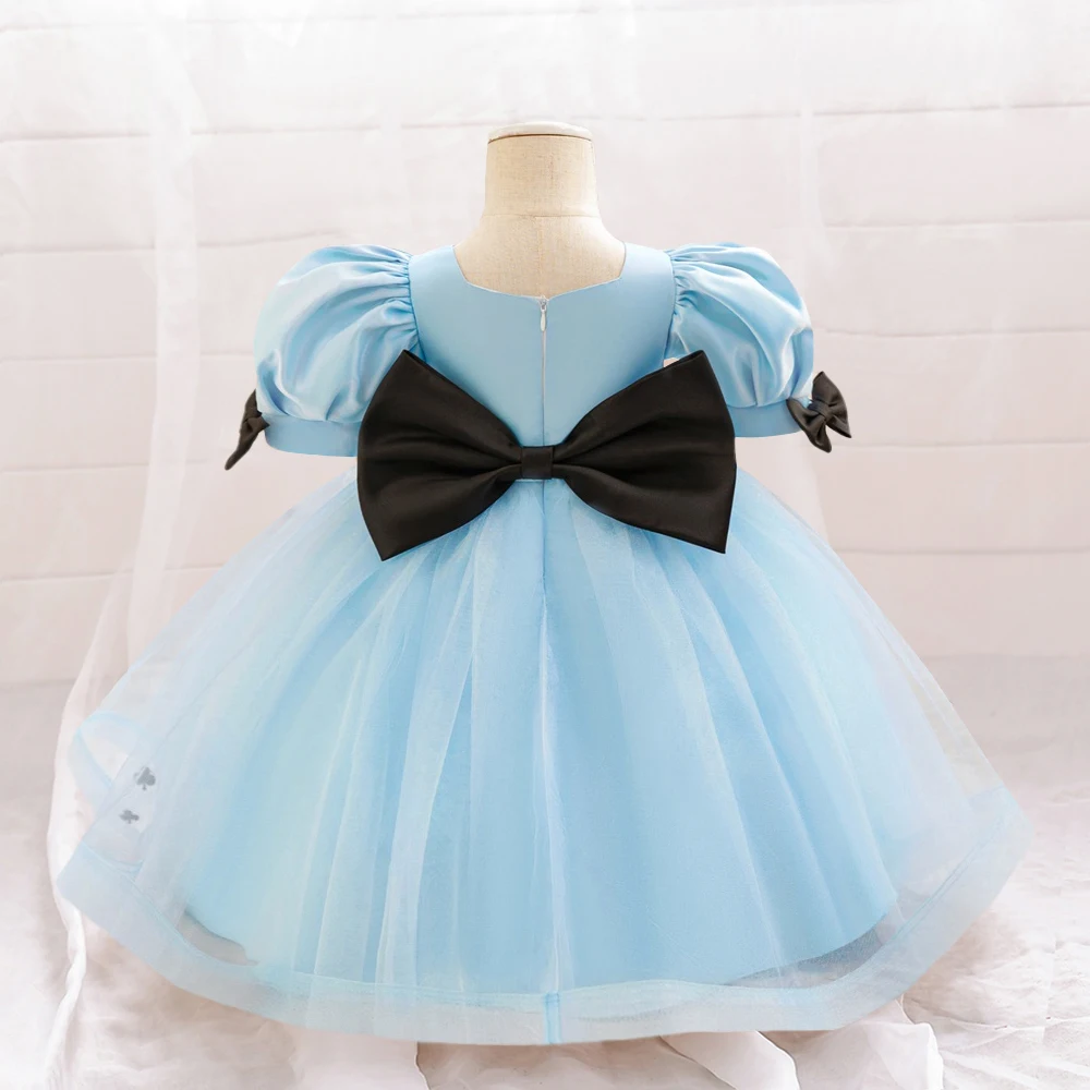 Cute Lolita 1st Birthday Dress For Baby Girl Clothes Blue Princess Dress Short Sleeve Girls Dresses Baptism Party Gown 0-4 Year