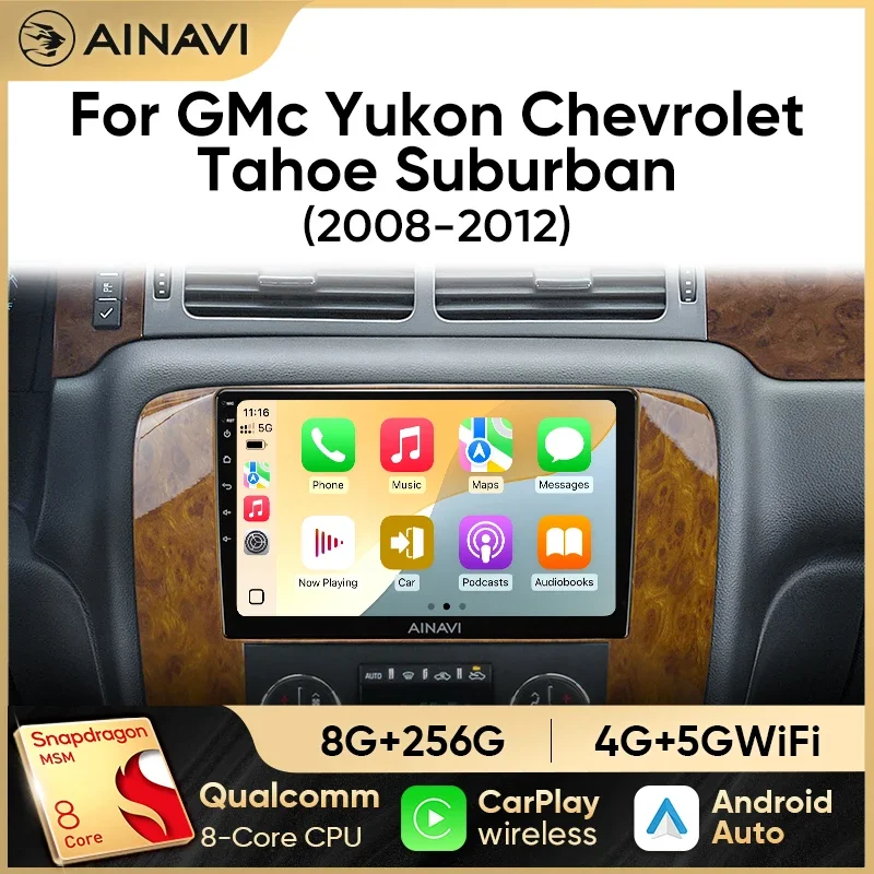Radio para Auto Ainavi con Android 13 para GMC Yukon, Chevrolet Tahoe y Suburban 2008-2012, Reproductor Multimedia con Carplay, Navegación y Estéreo