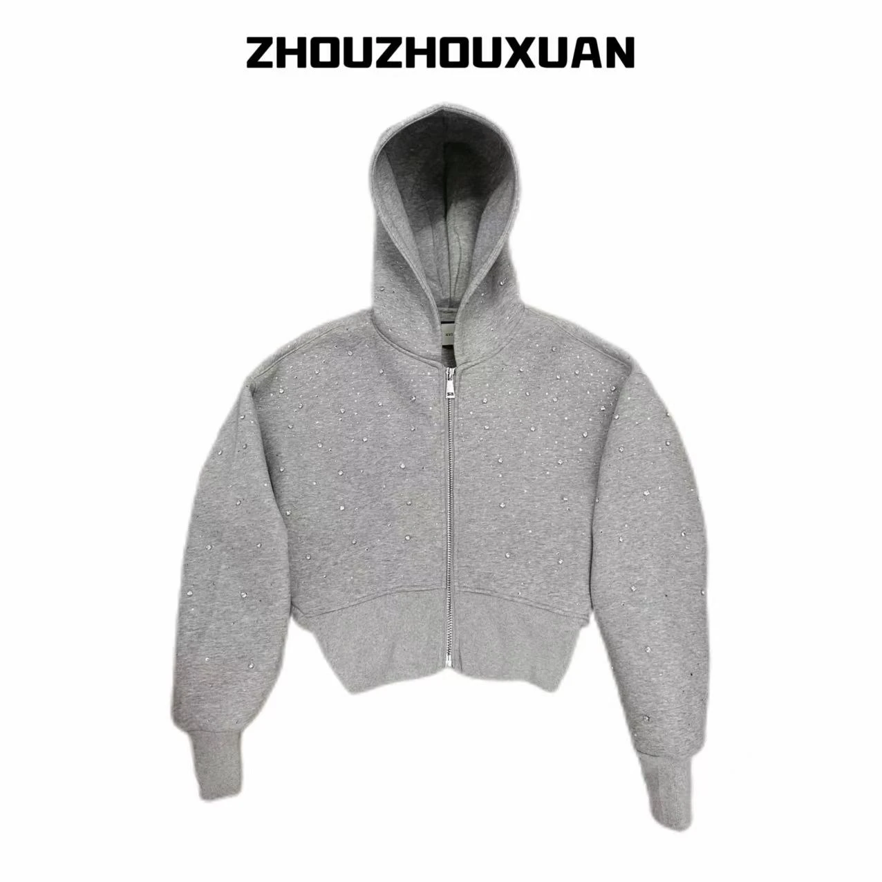 American High Street Starry Heavy Rhinestone Zipper Hooded Sweatshirt Retro Sweet Cool Hot Girl Short Jacket