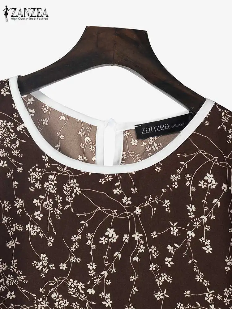 ZANZEA-Blusa con estampado Floral bohemio para mujer, camisa de manga corta a la moda, Blusas informales holgadas para vacaciones, Tops Vintage de retazos