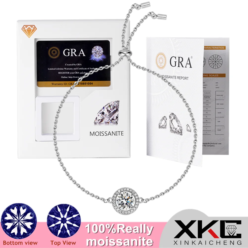 

GRA1.00ct D color moissanite s925 pure silver necklace classic round shape inlay one carat adjustable jewelry