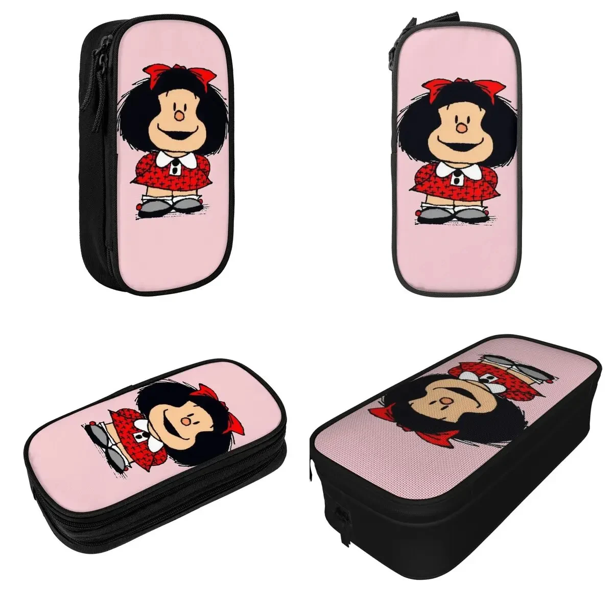 Large-capacity Pencil Pouch Mafalda And Concern For The World Office Double Layer Pencil Case Stationery Women Makeup Bag