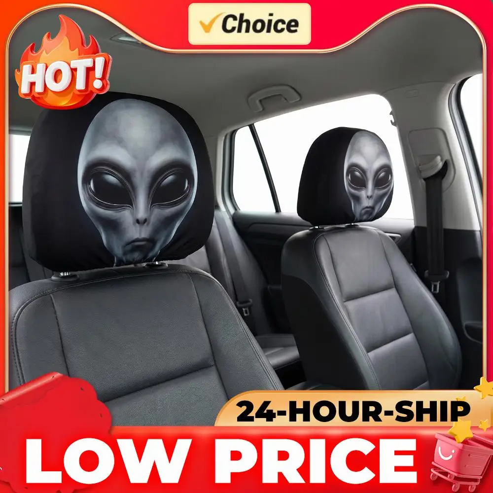 2Pcs Halloween Car Seat Headrest Cover Stretchy Washable Scary Face Head Rest Cover Breathable for Auto Vehicle Truck SUV