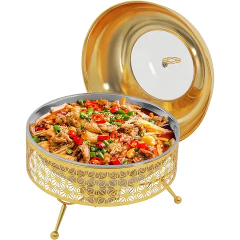 Chafing Dishes for Buffet 8QT Round Chafing Dish Buffet Set Gold Food Warmer Buffet Server with Lids Stainless Steel Countertop