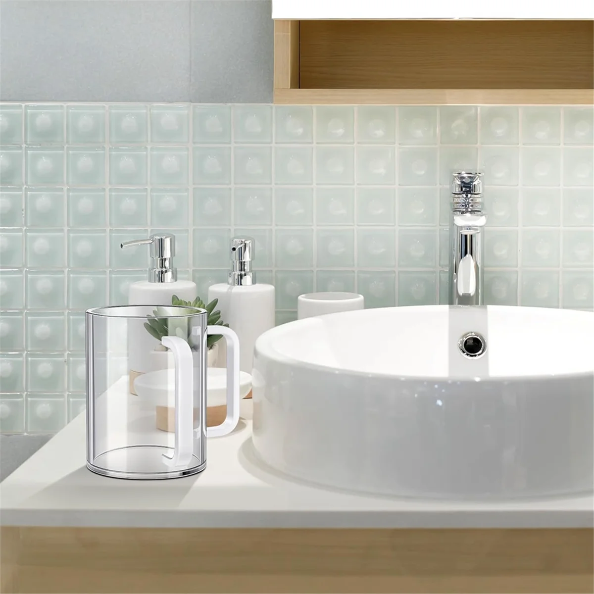 B66C Hand Washing Cup with Dual Handles Acrylic Washing Cup for Netilat YadayimNegel Vasser Wash Cup Handles for Jewish White