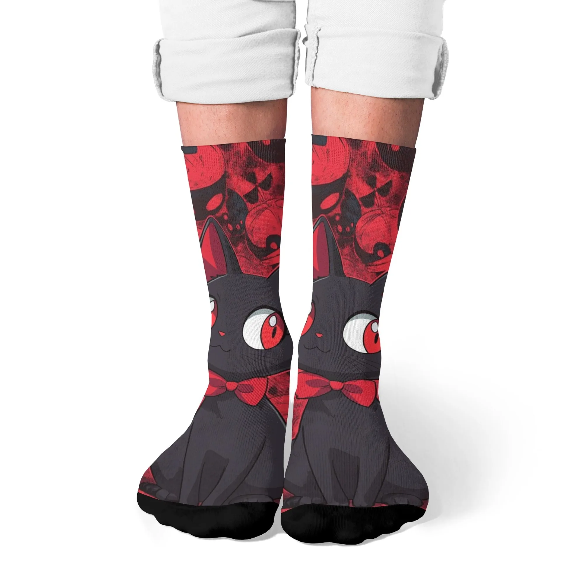 Calcetines góticos con estampado de gato negro para hombre, calcetines informales cómodos para uso diario y amantes de los gatos, patrón único de fantasía de arte oscuro