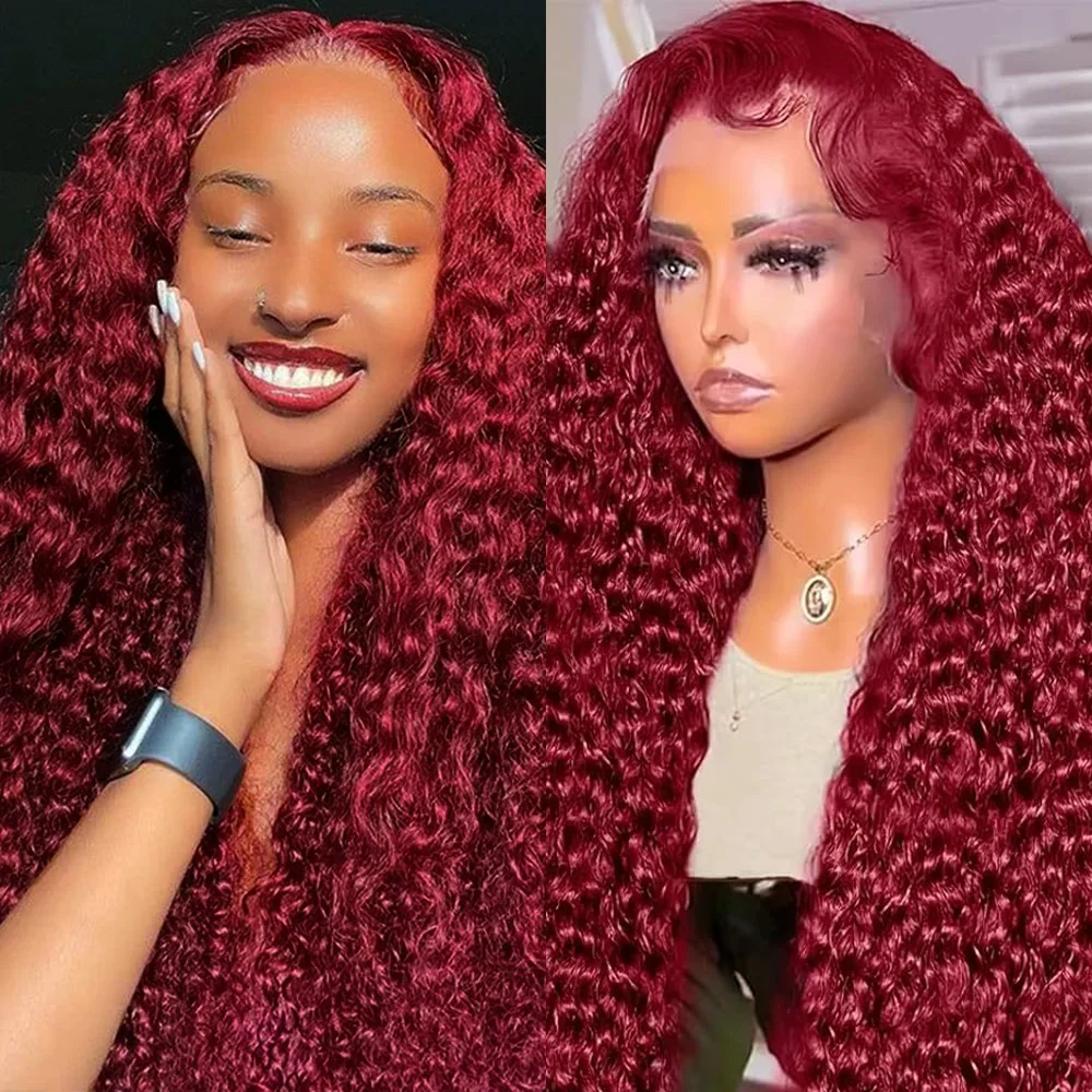 

13x6 Curly Lace Front Wigs Preplucked Brazilian Lace Front Human Hair Wigs 250 Density Deep Wave 99J Burgundy Lace Frontal Wigs