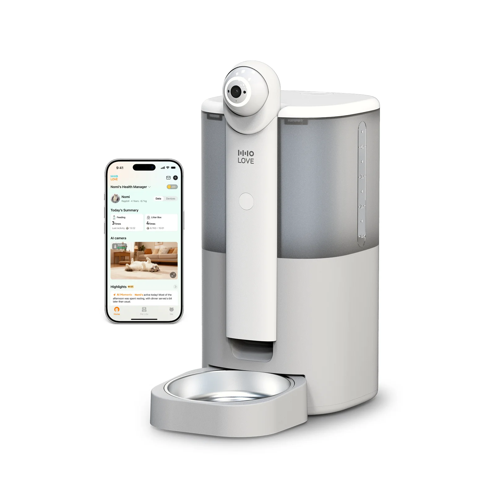 Smart Pet Feeder Camera 1080P Wifi - 猫と犬用の自動給餌器 5L。1080Pカメラと暗視機能を搭載したスマート給餌器。AIによる給餌スケジュール設定、2.4G/5G Wi-Fiアプリによる操作、時間設定による給餌、新鮮な食料の保管が可能。
