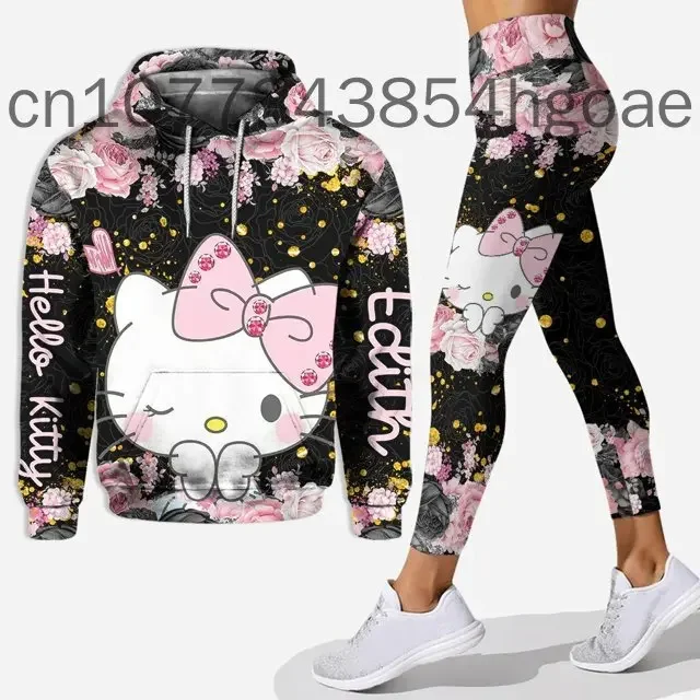 2024 New Hello Kitty Legging Hoodie Set Disney Yoga Pants Sweatpants Women\'s Disney Yoga Hoodie Leggings Fashion Tracksuit