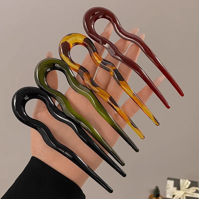 

U-Shaped Hair Fork Women Fashion Tortoiseshell Acetate Hairpin Geometric Design Headwear Hair Sticks Girl Hair Accessories