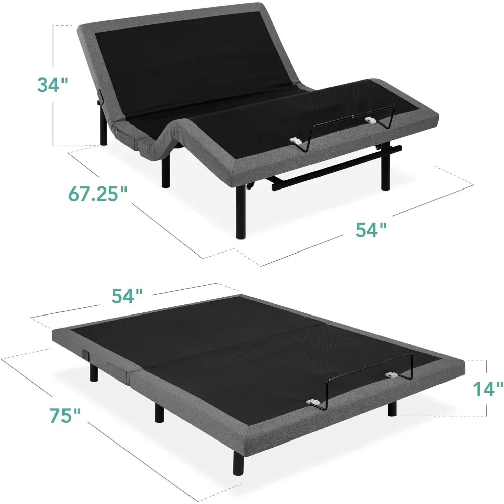 Cama Base Ajustável com Gravidade Zero, Tamanho Ergonômico, Gerenciamento do Estresse, Controle Remoto Sem Fio, Massagem, Portas USB