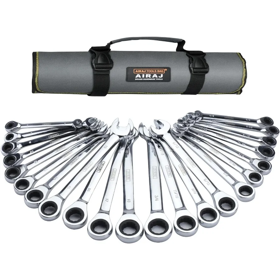 

Набор комбинированных ключей Набор ключей с храповым механизмом из 22 предметов, длинный открытый конец, привод с храповым механизмом с 72 зубьями, стальной органайзер CR-V с рулоном инструмента B