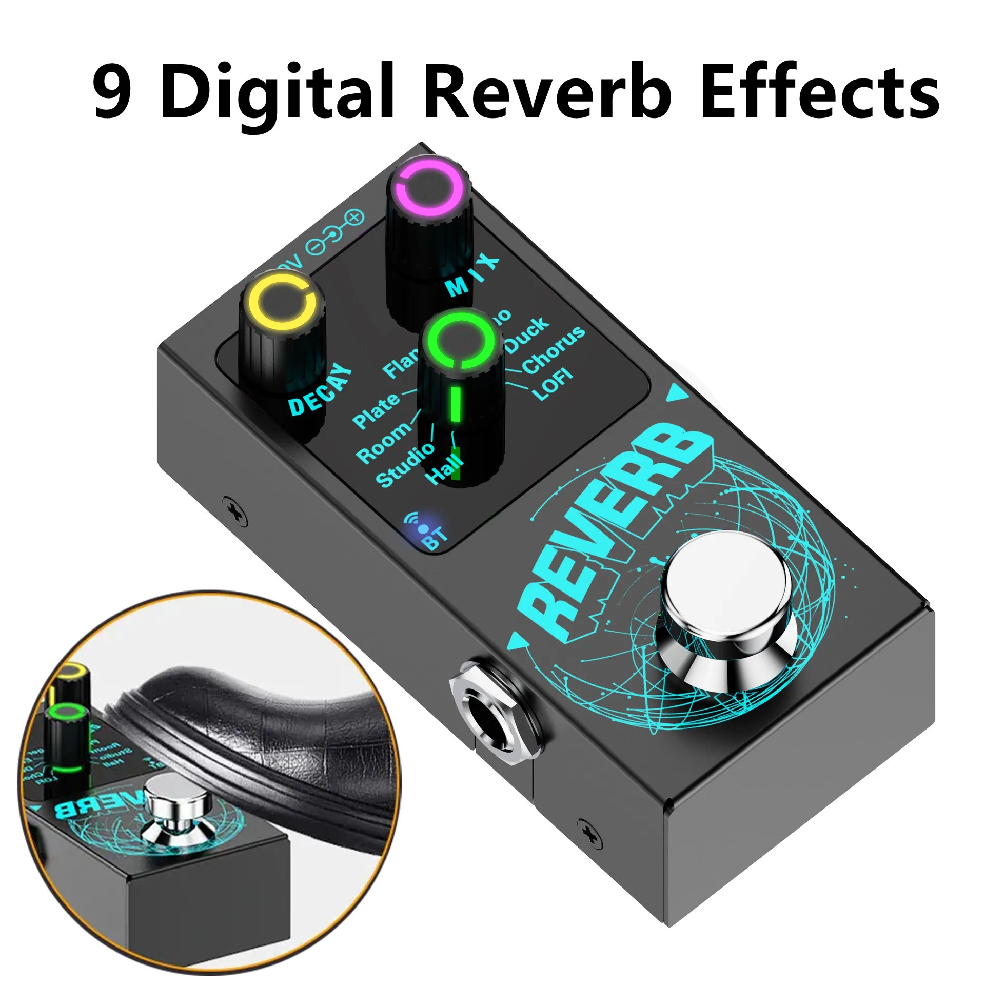 

Guitar Effects Digital Reverb Guitar Pedal - 9 Unique Reverb Effects| Wireless Accompaniment Decay/Mix Knobs&Luminous Indicators