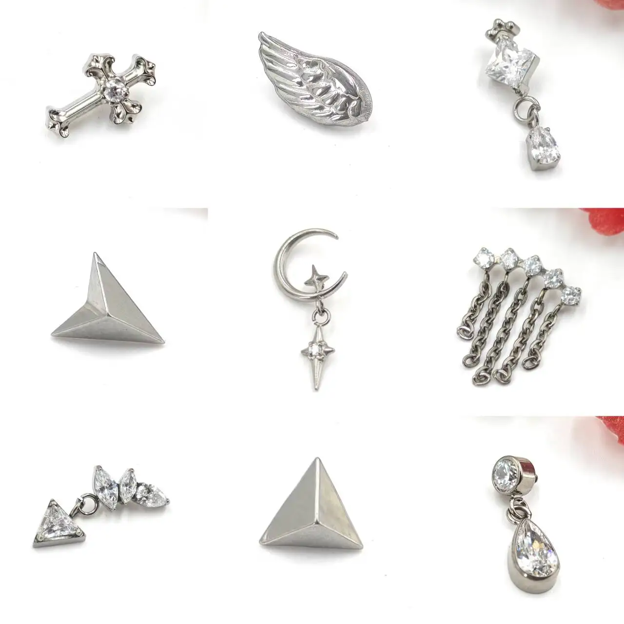 ASTMF136 Titanium Crescent Moon Cartilage Earring Dainty Helix Tragus Labret Marquise Internal Thread Stud Piercing Body Jewelry