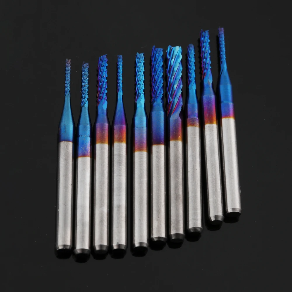 0.8-3.175mm Milling Cutter End Mill Edge Cutter Carbide Blue Titanium Coated Engraving Cutting PCB Machine CNC Router Bits