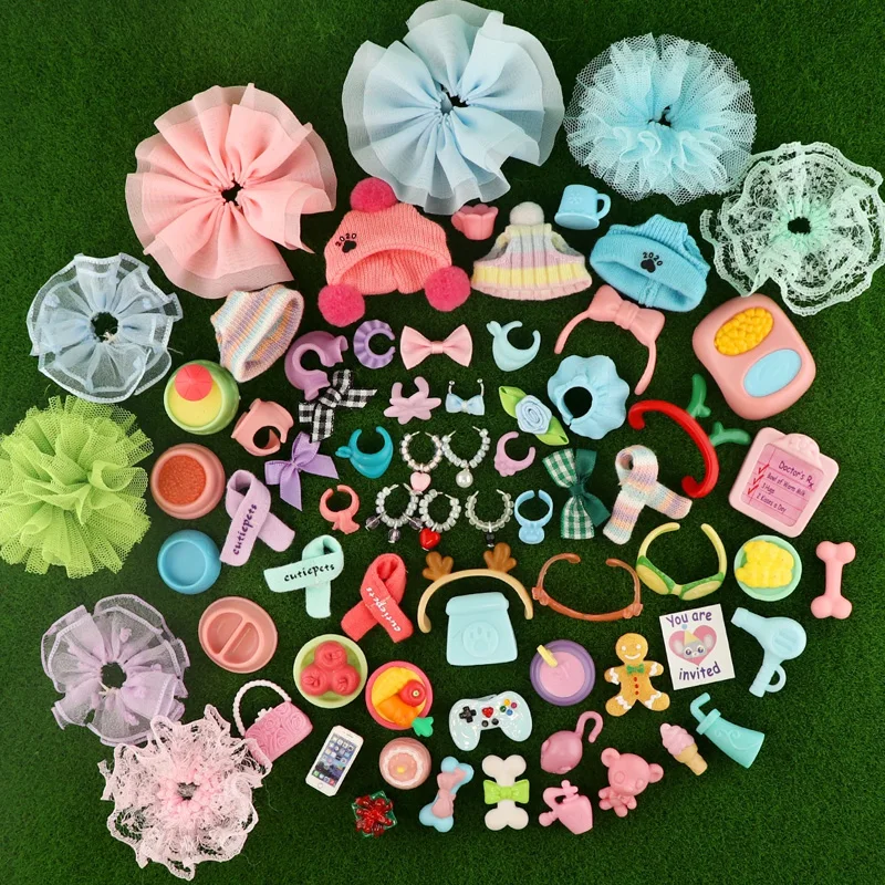 Pet Shop Mini Littlest อุปกรณ์เสริมสุ่ม 15 pc เสื้อผ้าชุดสร้อยคอปลอกคอกระดูกหมวกผ้าพันคอสําหรับแมวและสุนัข