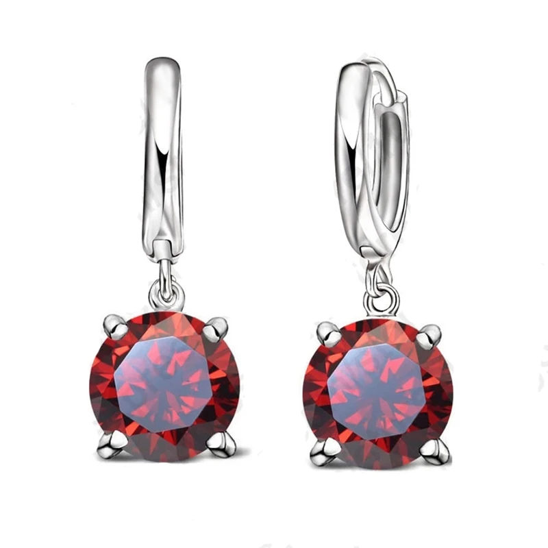 Real 925 Pure Sterling Silver Dangle Earrings CZ Crystal Big Round  Earrings For Women Girls Gift Fashion Jewelry