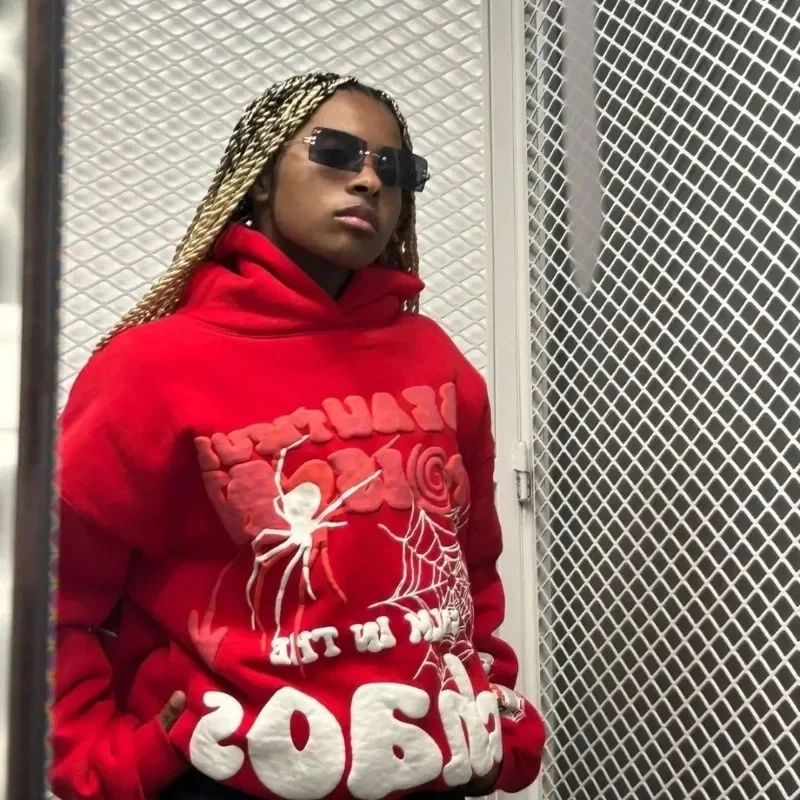 Hip Hop Sweatshirt Long Sleeve Y2K Punk Hoodies for Women Letter Spider Print Pocket Streetwear Loose Autumn Hooded