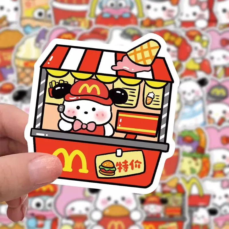 51 Uds dibujos animados McDonald's Sanrio HelloKitty Kuromi pegatinas funda de teléfono móvil guitarra taza equipaje decoración pegatinas al por mayor