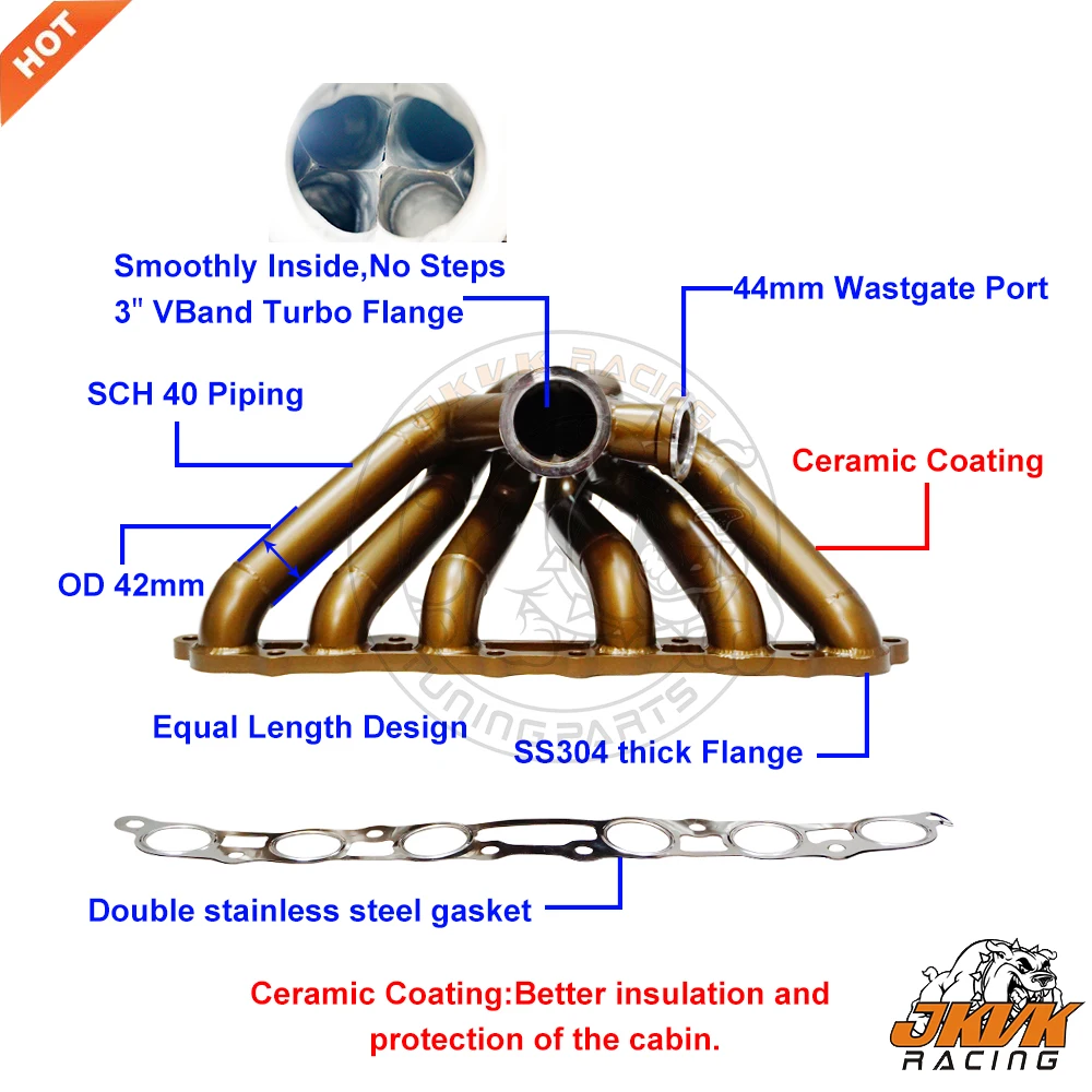 JKVK RACING Ceramic coating 3.0‘’ V band SS304 3mm Steam Pipe  Turbo Manifold  For To yo ta Supra Mk4 Le xus GS300 2JZGE