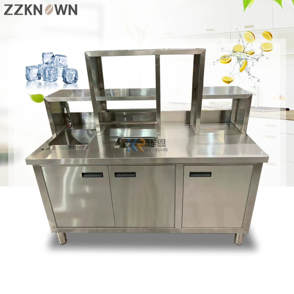 

Water Bar Counter Commercial Tea Bar Counter Stainless Steel Bubble Milk Tea Bar Innovative Design