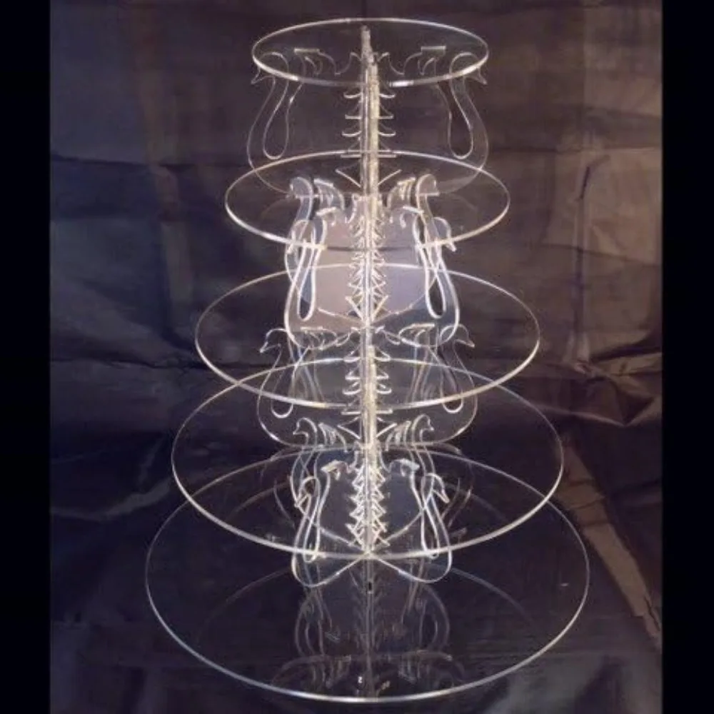 

Five Tier Round Acrylic Swan Wedding Party Cake Stand 35cm 28cm 24cm 19cm 15cm (overall 31cm) (6 7.5 9 11 13inch)