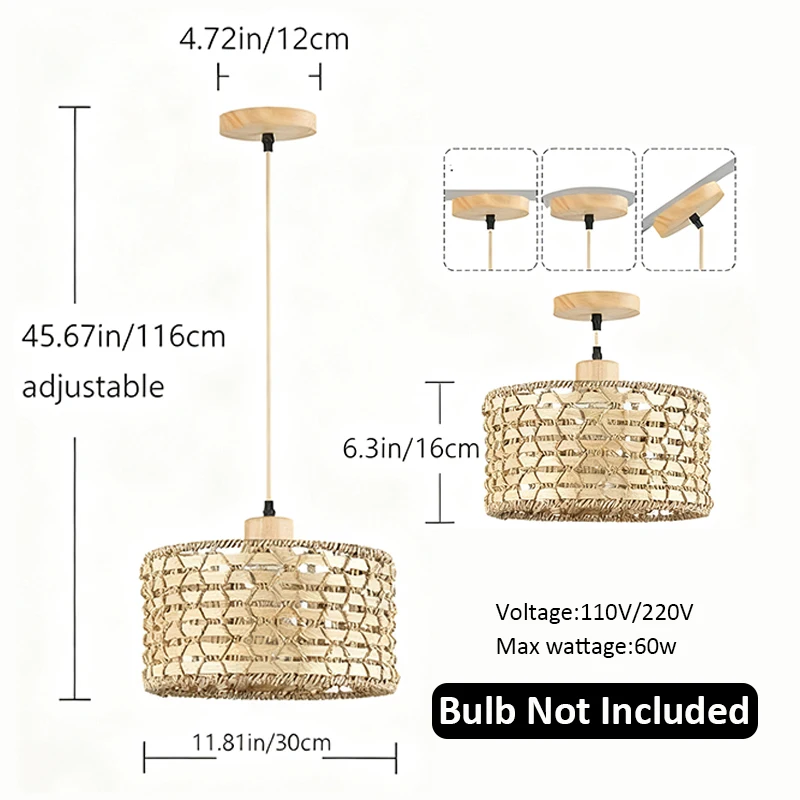 Wicker Rattan Pendant Lamp Teahouse Homestays Decorative Pastoral Retro Pendant Light Kitchen Corridor Bedroom Dining Chandelier view 6