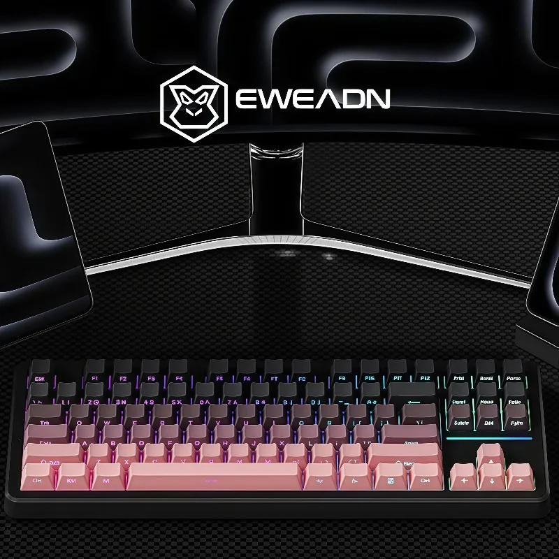 

EWEADN X87 Трехрежимная беспроводная механическая клавиатура с подкладкой Arctic Latte Switch 5000 мАч Ягодно-розовые колпачки для клавиш для игрового офиса и дома