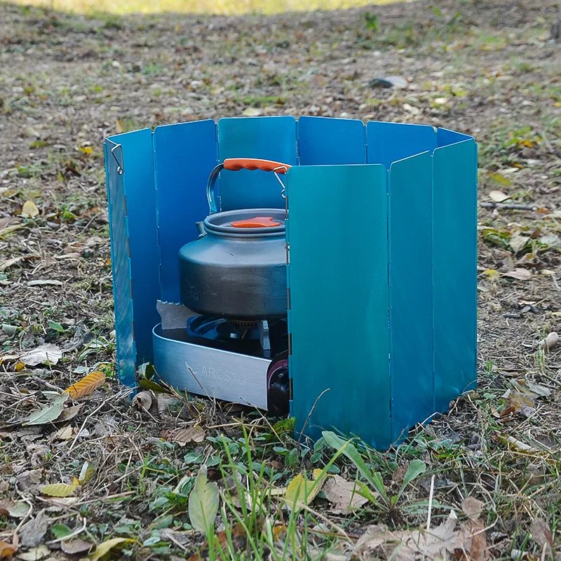 Portable Camping Cookware Set with Aluminum Windscreen and High Windshield, Colorful Heat-concentrating Plate for Outdoor Picnic