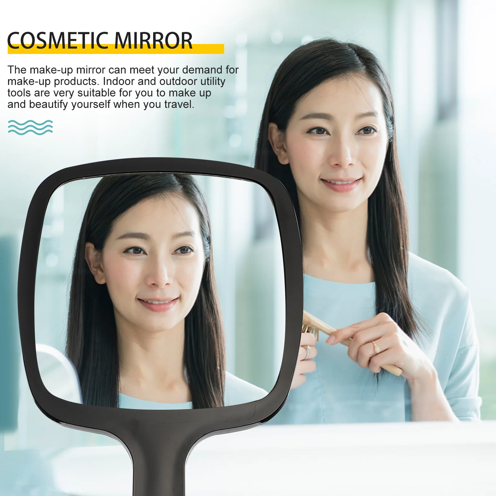 

Small Makeup Mirror Travel Square Black Handheld Beauty Vanity Glass Women