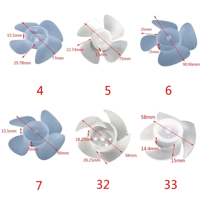 Pale della ventola in plastica Pale della ventola in plastica a 4 foglie sostituiscono piccolo asciugacapelli