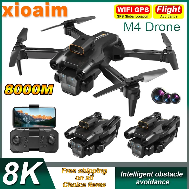 For Xiaomi M4 RC Drone 5G 8K WIFI Professinal With Triple HD Camera Foldable RC Helicopter WIFI FPV Height Hold Apron Toy