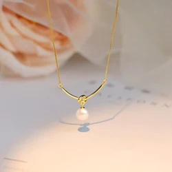 Huitan Simple and Elegant Round Imitation Pearl Pendant Necklace for Women Korean Fashion Girls Necklace Sweet Statement Jewelry