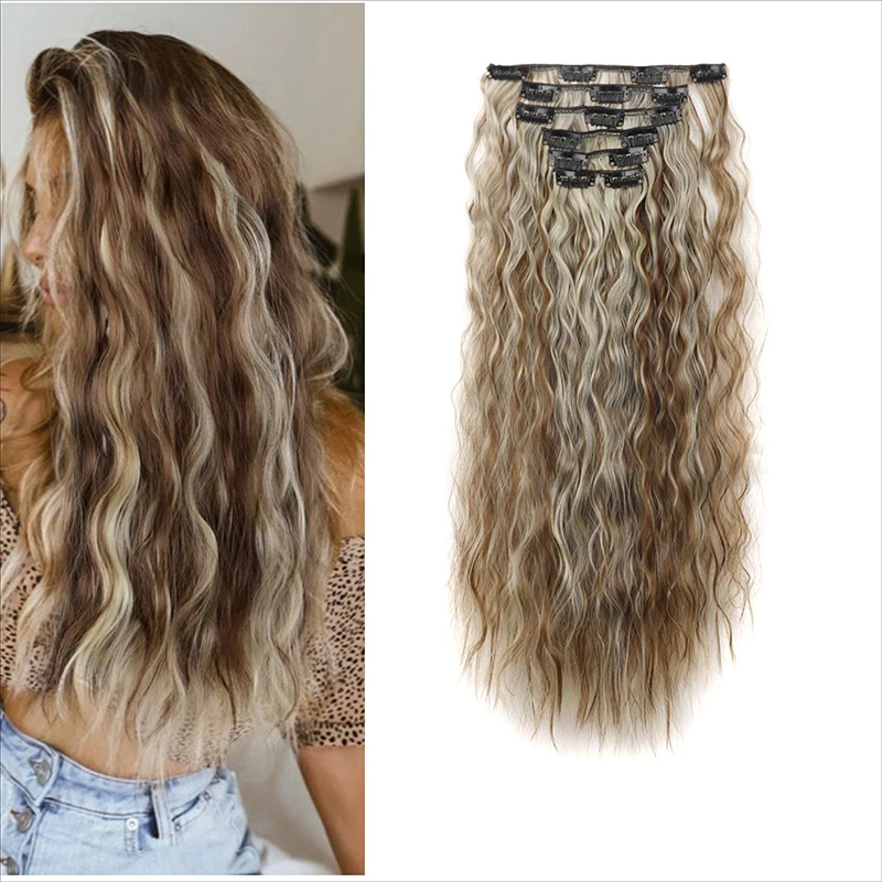 

24 Inch Long 6-Piece/set Long Corn Perm Curly Synthetic Thick Wig For Women's Wig