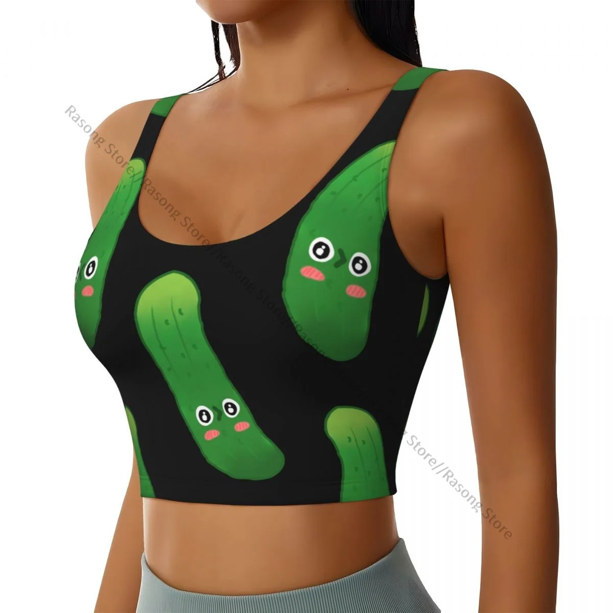 Sports Bra Women Running Yoga Clothes Vest Cute Cucumber Print Gathering Fitness Vest