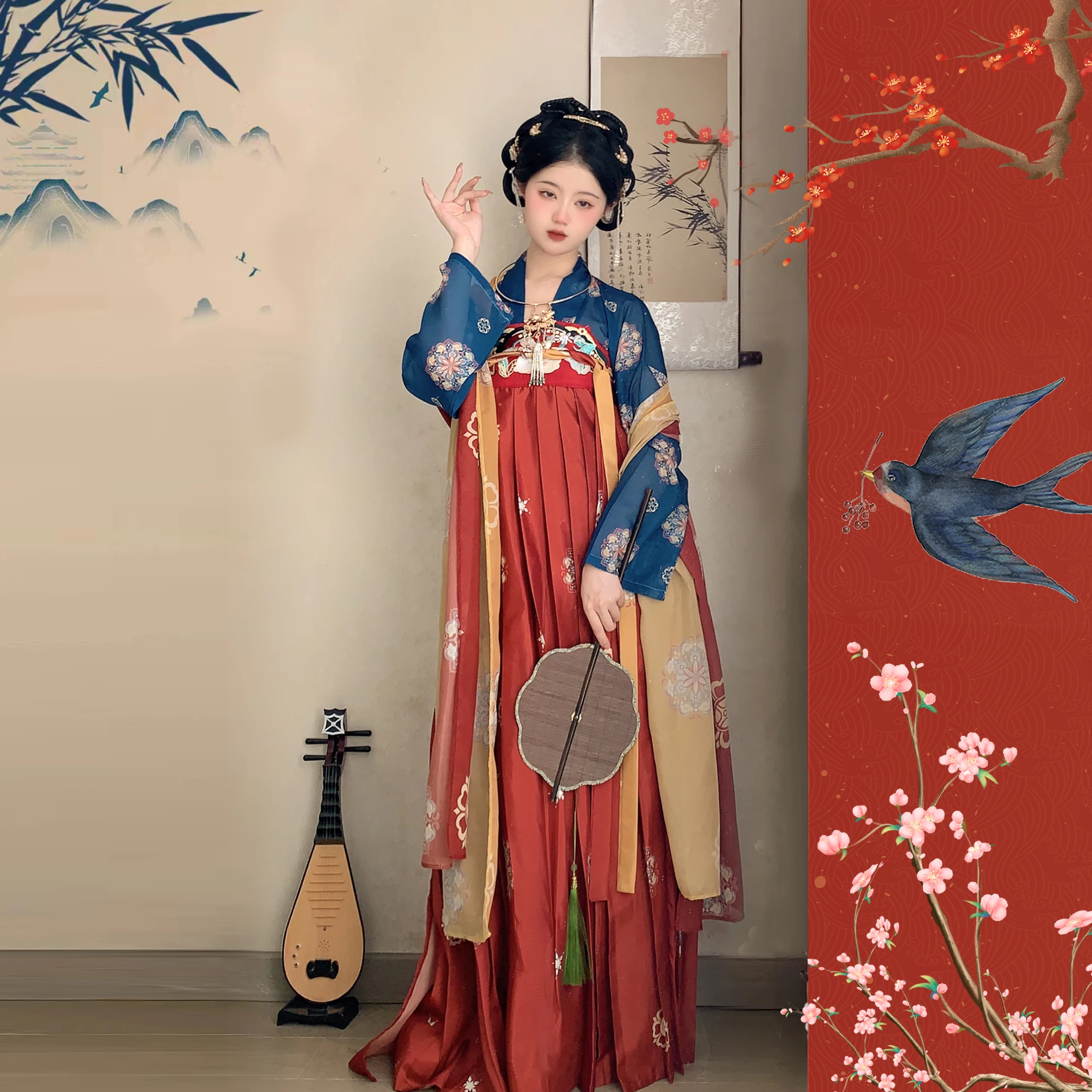 صنع Hanfu أنثى تانغ مجموعة كاملة ، طول الصدر ، تنورة Ru ، النمط الصيني ، أفضل صديق ، الربيع